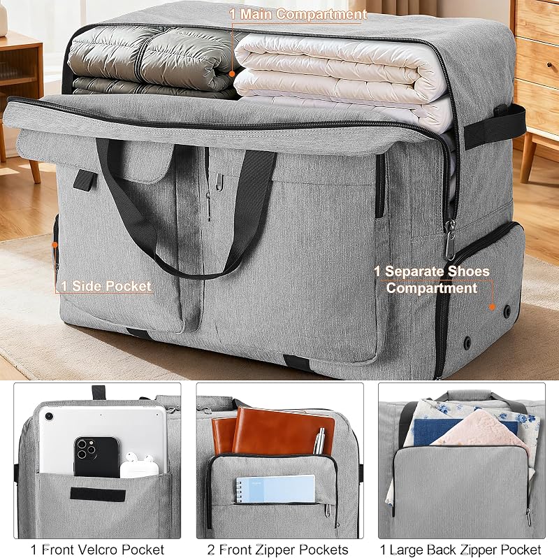 Bolsa de Viaje Plegable 100L con Compartimento para Zapatos, Resistente al Agua y al Desgarro. Bolso de Viaje para Hombre y Mujer, Ideal para Viajes, Mudanzas y Fines de Semana
