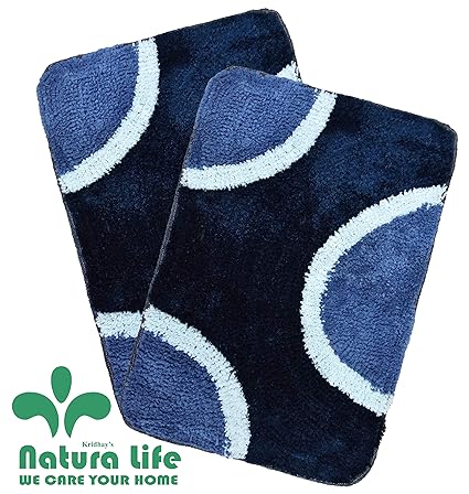 Natura Living Microfiber Kridhay Soft Bath Mat Set (40 X 60 cm, Blue)-Pack of 2 Pieces