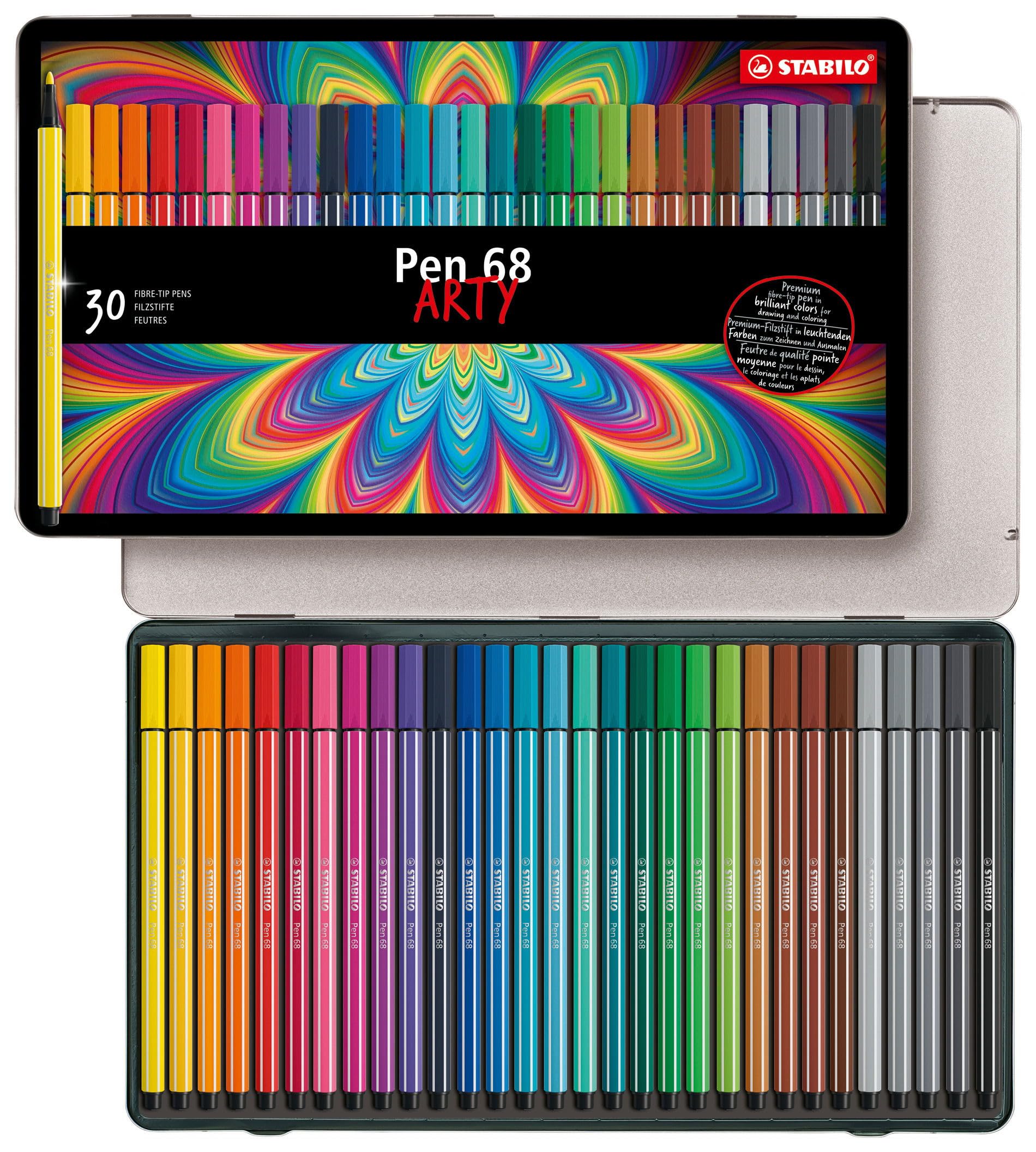 STABILO Pen 68 - Premium Fibre-Tip Pen - ARTY - Tin of 30 - Assorted Colours — image 1