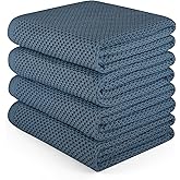 HOMYTOP Large Kitchen Hand Towels,Cotton Waffle Weave Dish Towel for Drying, Cleaning Cloth for Kitchen Dishes - Extra Absorbent and Soft - 16 x 28 inch (Blue Gray-4 Pack)