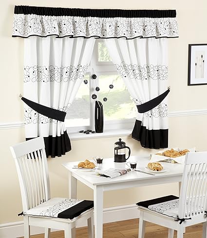 Deco Kitchen Curtains Black White 46x48 Inc Tie Backs Amazon Co