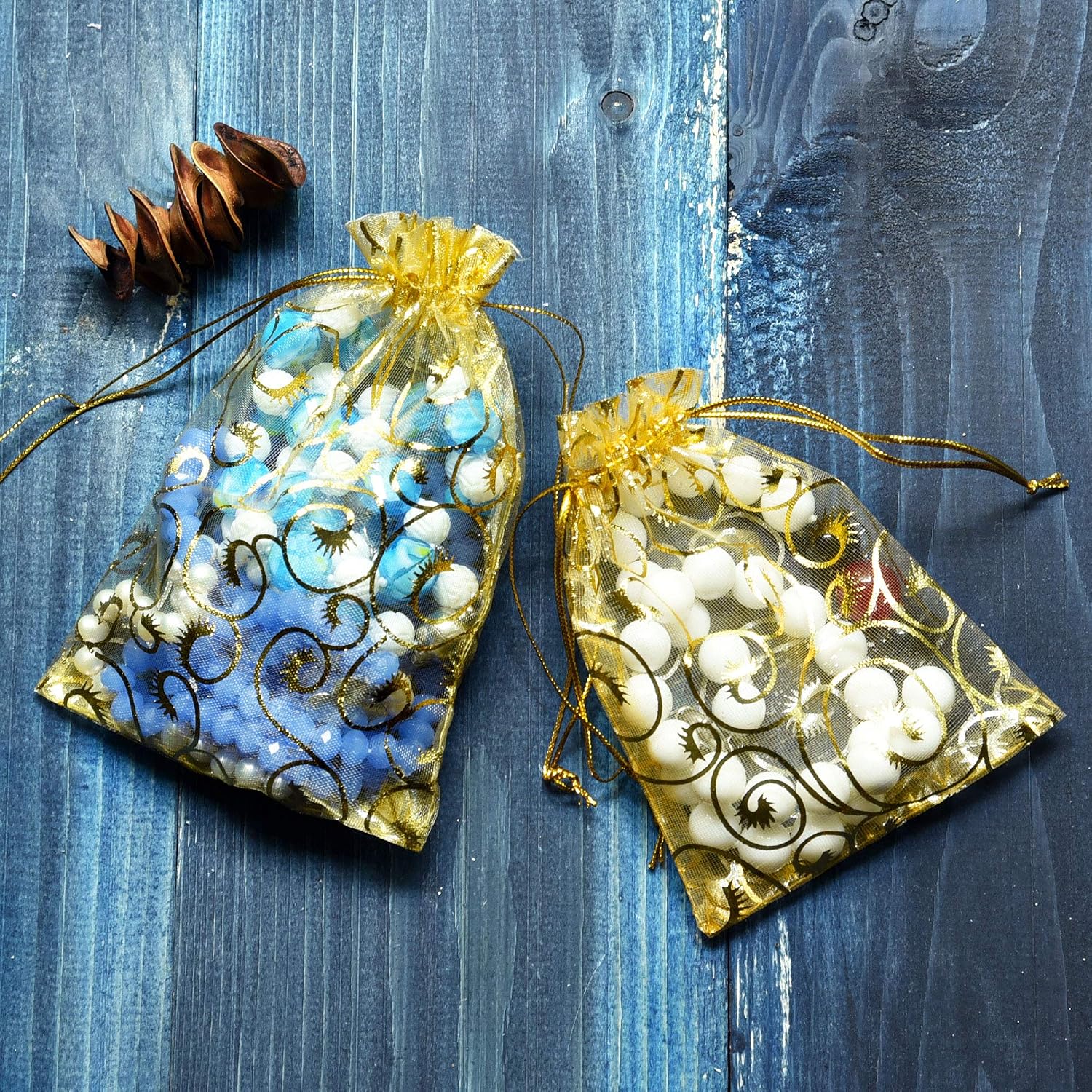 FiveSeasonStuff Organza Wedding Favours Gift Bags Jewellery Birthday Party Baby Shower Arts & Crafts Gift Wrapping Candy DIY Pouches (9cm x 12cm - Image 5