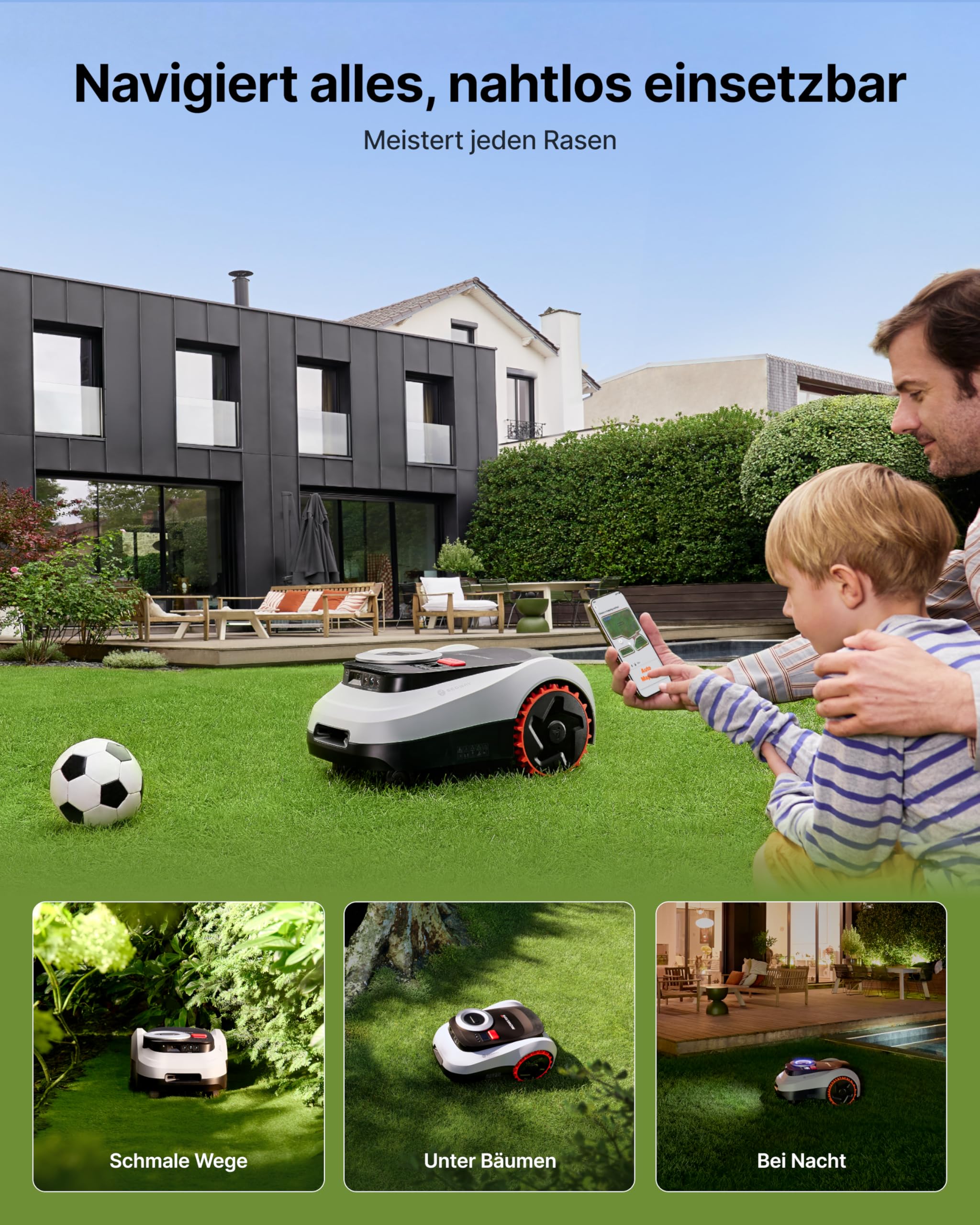 Segway Navimow i208 LiDAR Mähroboter ohne Begrenzungskabel für 800 m² mit Garage M, Geländereifen für Hänge bis 45% Neigung, LiDAR und Vision Dual System, EIN-TIPP-Kartieren (Getrennt versandt Werden) 4