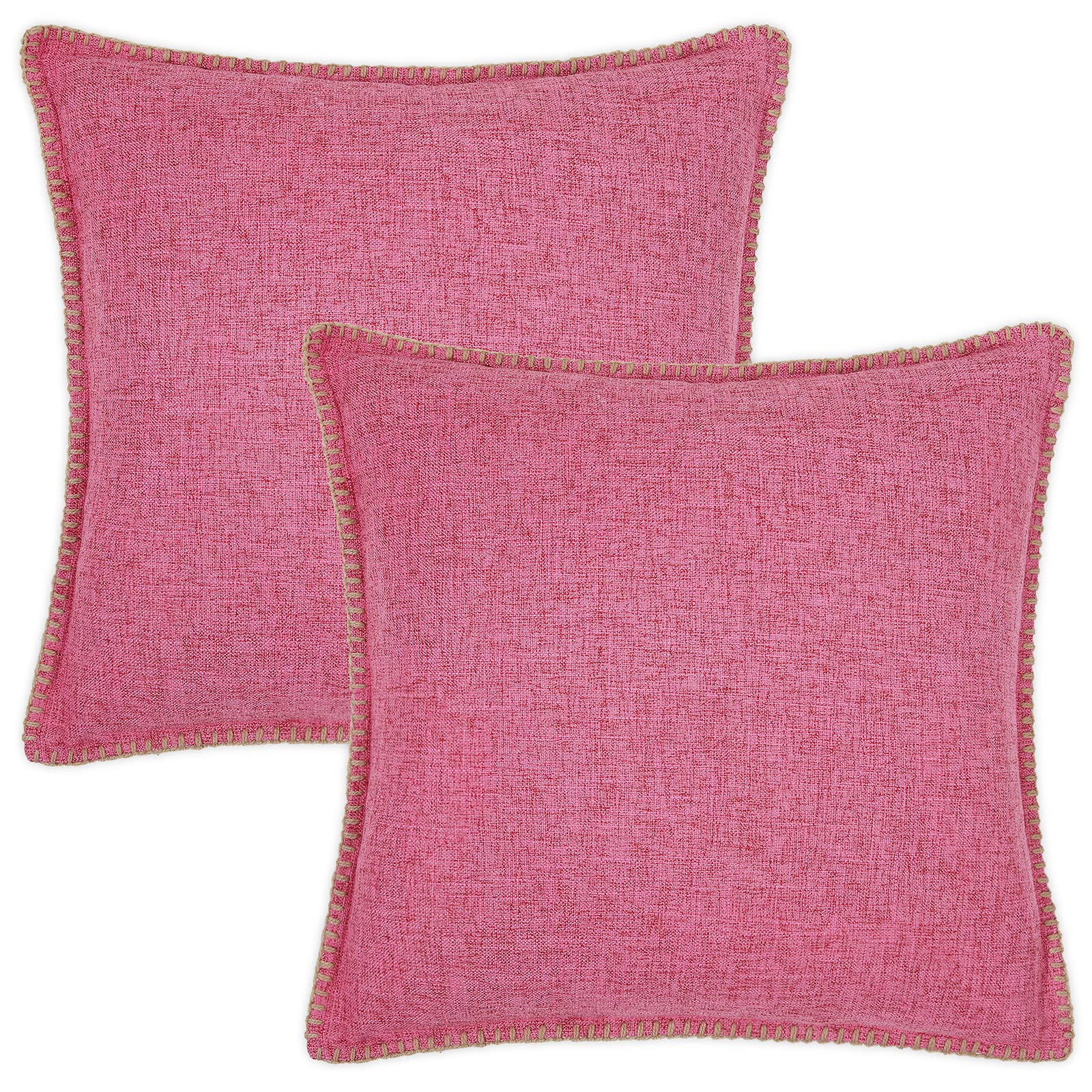 decorUhome Set of 2 Linen Cushion Covers 40X40cm,Decorative Outdoor Plain Vintage Cushion Covers with Stitched Edges, Square Farmhouse Neutral Pillow case 16x16 Inch for Sofa, Rose