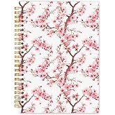 WARDOS Cherry Blossom Spiral Notebook Journal 5.5x8.3, Pink Floral Journal for Women, Japanese Flower Notebook, Cherry Blossom Gifts, Pink Office Supplies