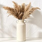 Vaseking Ceramic Rustic Vase with 2 Round Handles, Antique Farmhouse Flower Vase, Vintage Terracotta Vases for Home Decor, Wedding, Living Room, Table, Shelf Decor - 10.2 Inch Tall, White