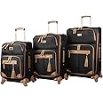 Steve Madden Designer Luggage Collection - 3 Piece Softside Expandable Lightweight Spinner Suitcase Set - Travel Set includes 20 Inch Carry on, 24 Inch & 28-Inch Checked Suitcases (Harlo Black)