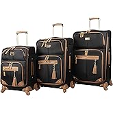 Steve Madden Designer Luggage Collection - 3 Piece Softside Expandable Lightweight Spinner Suitcase Set - Travel Set includes 20 Inch Carry on, 24 Inch & 28-Inch Checked Suitcases (Harlo Black)
