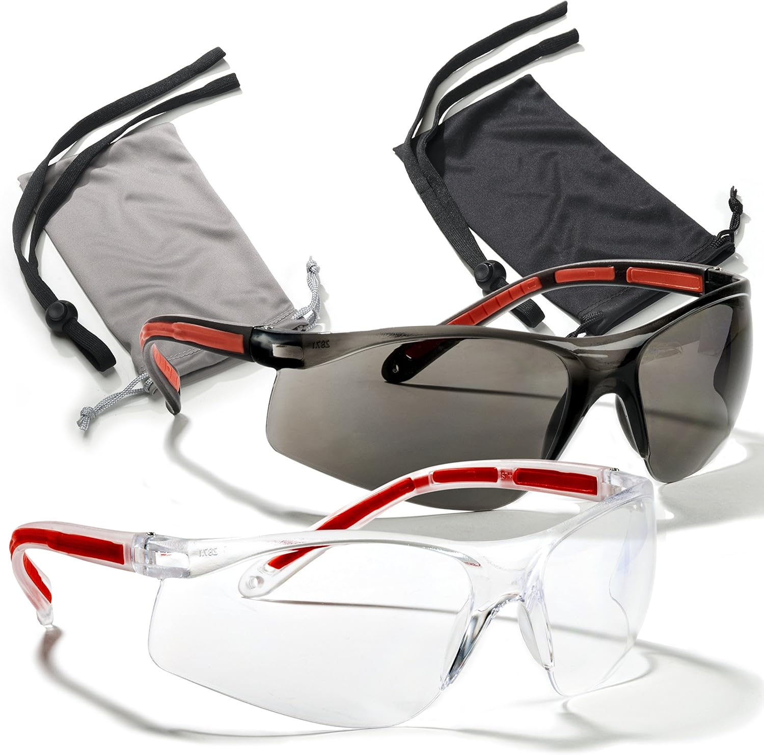 Safety Glasses Eye Protection - Comfort Eyewear - 2 Pair, 2 Neck Cords, 2 Cases - SuperLite and SuperClear Lens Technology, Z87.1 - CE 166 Certified…: Clothing