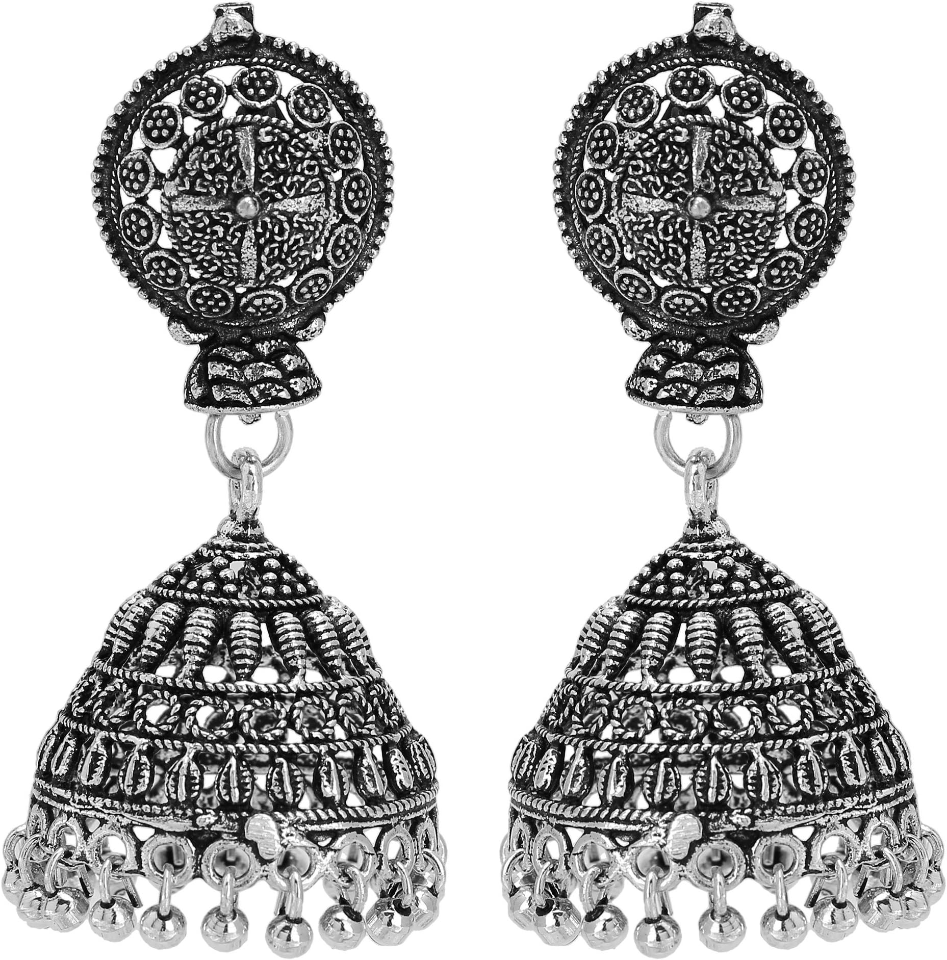 Sparkle World Gahne Mall German Silver Oxidized Stud Jhumki Earrings for Women