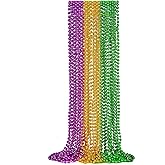 EOBOH 12PCS Mardi Gras Beads, Green Purple Gold Mardi Gras Metallic Costumes Necklaces Bulk, Mardi Gras Beads Necklace Costumes Accessory Sets for Parade Throws Party Decorations Favor Supplies