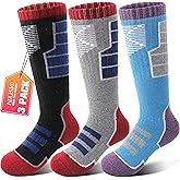Anlisim Kids Merino Wool Ski Socks 3 Pairs Girls Boys Thermal Winter Warm Thick Breathable Socks for Skiing Snowboarding