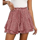 LOMMOJ Shorts for Women Summer Casual Ruffle Chiffon Skorts Boho Mini Skirts