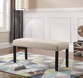 Amazon Com Roundhill Furniture Biony Fabric Dining Bench With Nailhead Trim Tan Table Benches
