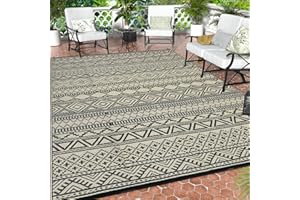 Garvee Waterproof Boho Outdoor Rug 9x12, Reversible Plastic Straw Rug for Picnic, Patio Camping Rugs, Large Foldable Outdoor 