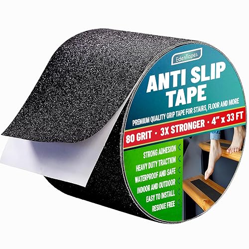Heavy Duty Velcro Anti Slip Tape Grip Tape For Stairs Outdoor Indoor, Waterproof Safety Non Skid Roll For Step Treads - High Traction Heavy Duty Non Slip Strips Black 4" X 35