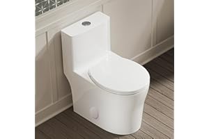 Casta Diva Compact One-Piece Toilet for Small Bathroom, Modern Round Toilet with Soft Close Seat, 12'' Rough-in, High Efficiency Dual Flush 0.8/1.28GPF, White