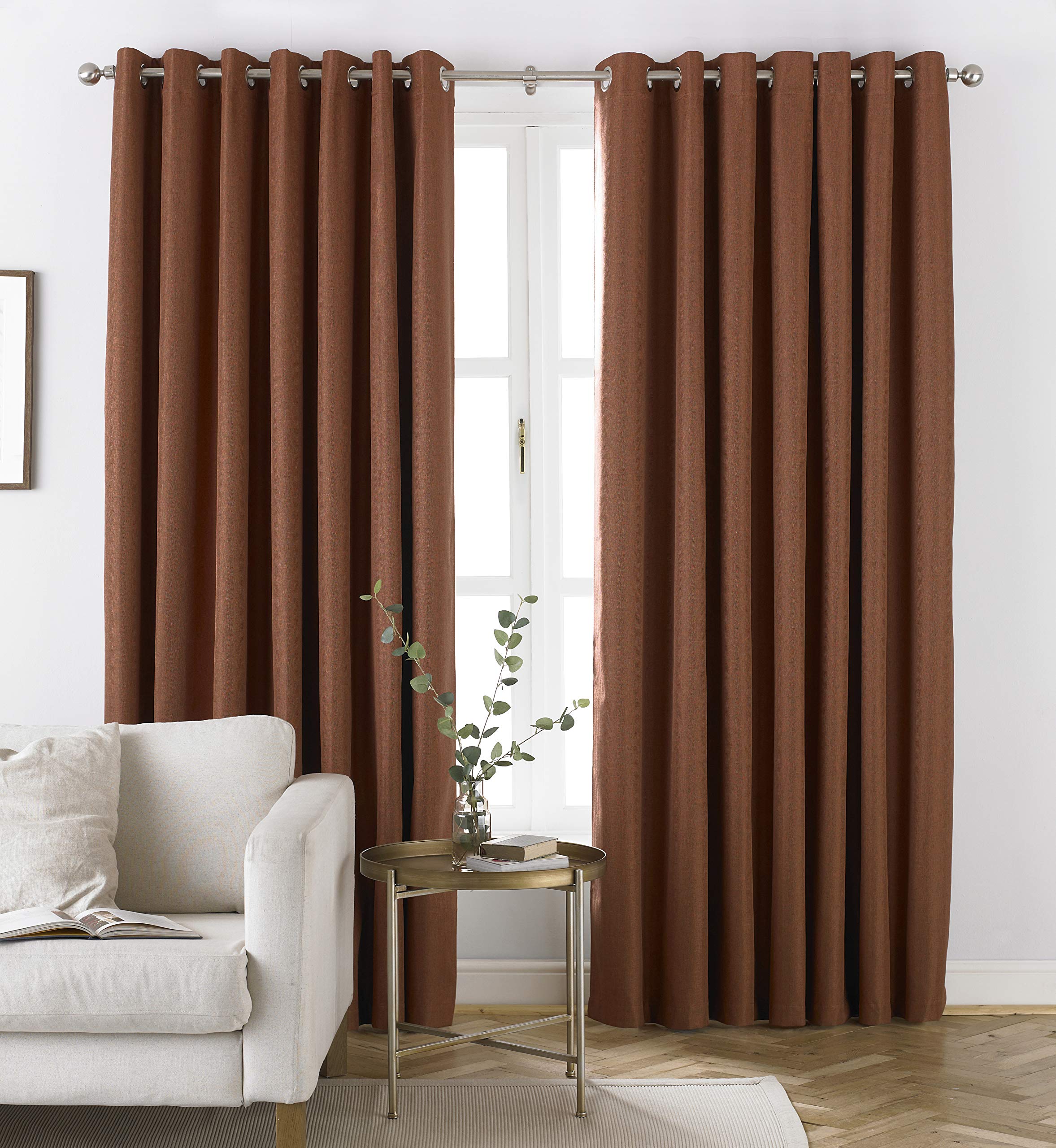 furn. Moon Eyelet Blackout Curtains, 3-Pass Blackout, Polyester, Burnt Orange, 117cm width x 137 cm drop (46" x 54" inches)