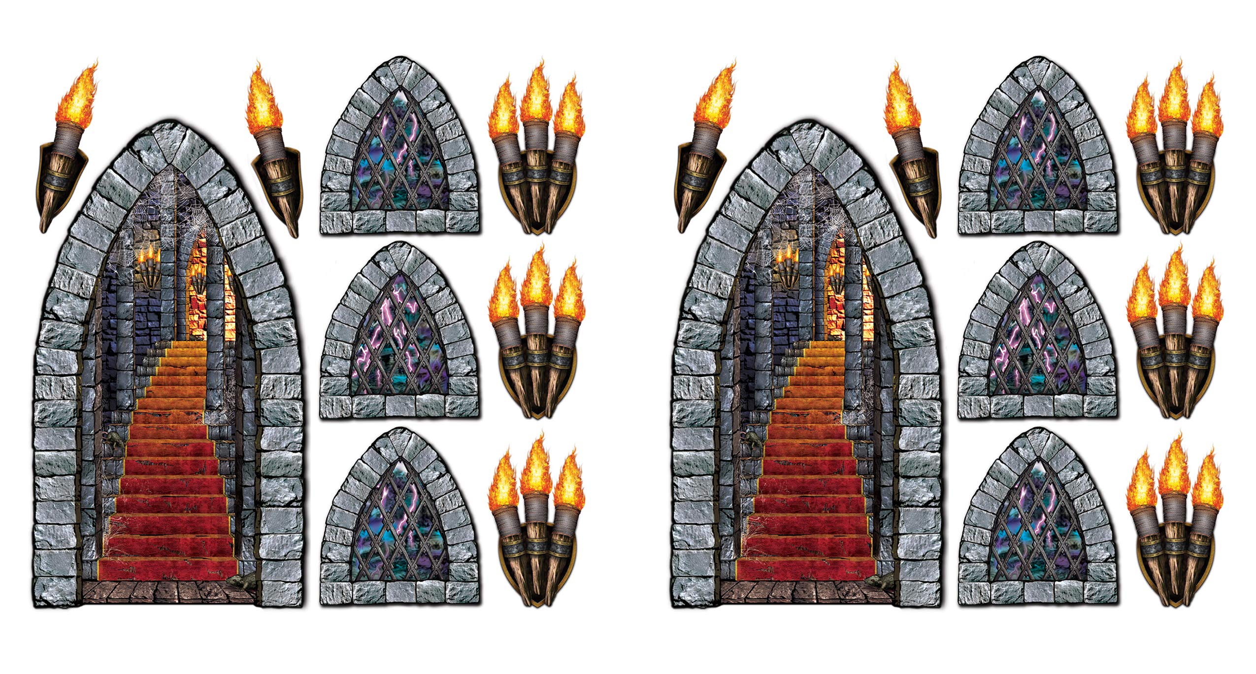 A Beistle Creation S00912AZ2 Beistle Stairway, Window & Torch Props 18 Piece, Plastic, Multicolor
