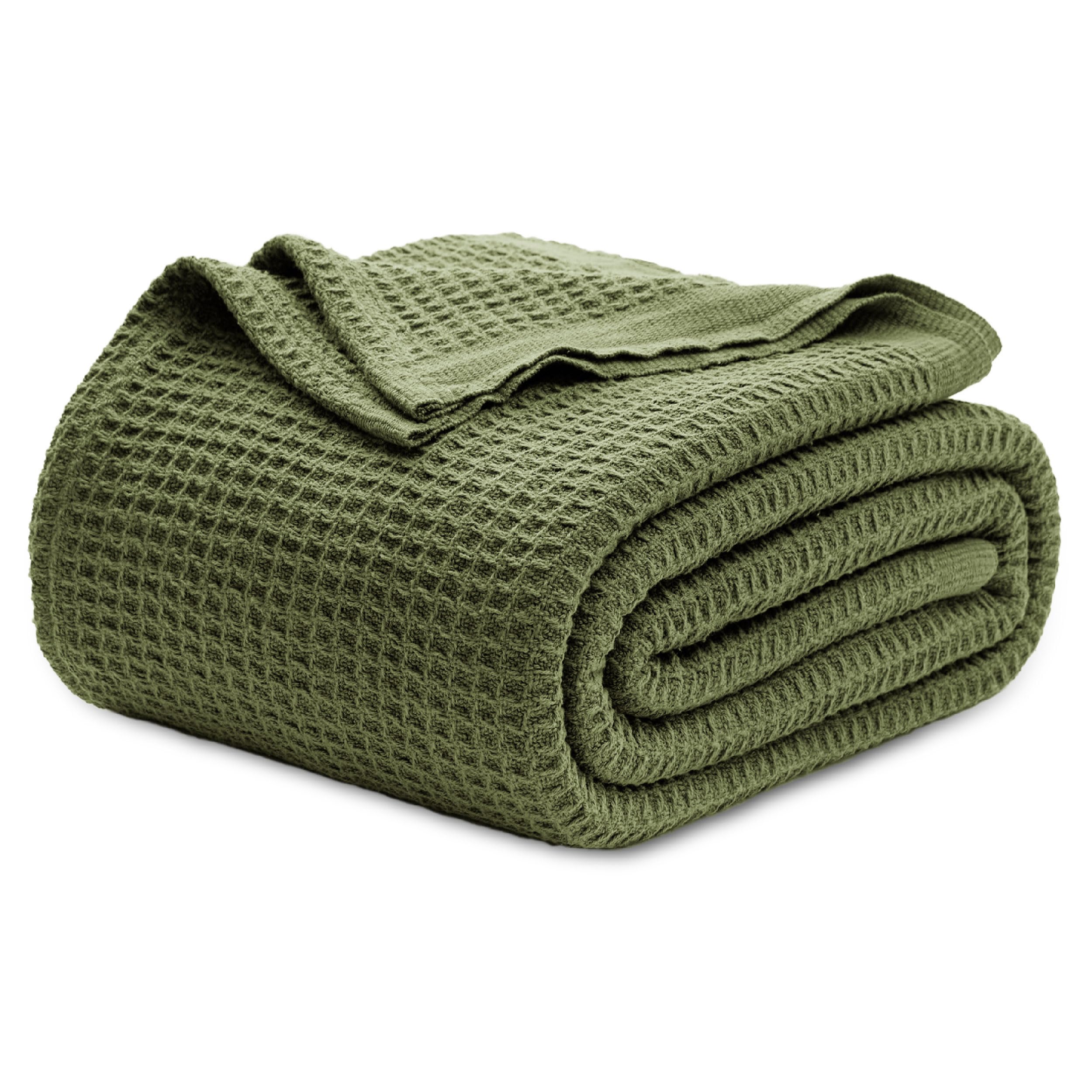 Photo 1 of Bedsure Gentlesoft 100% Cotton Blanket King Size for Bed - Breathable and Soft, Waffle Weave Blanket for Summer, Thick Cozy Fall Blankets for Women Gift, Olive Green, 104x90 inches
