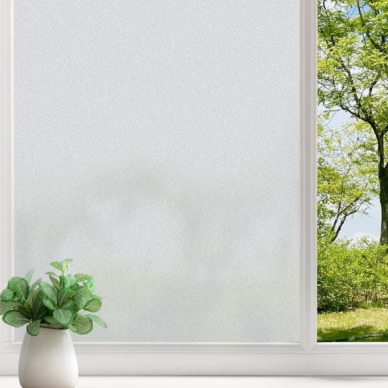 Photo 1 of Amiya Frosted Window Privacy Film Bathroom Window Film for Glass Reusable, No Glue Frosted Anti-UV, Anti-Glare,11.8x78.7Inch, Pure