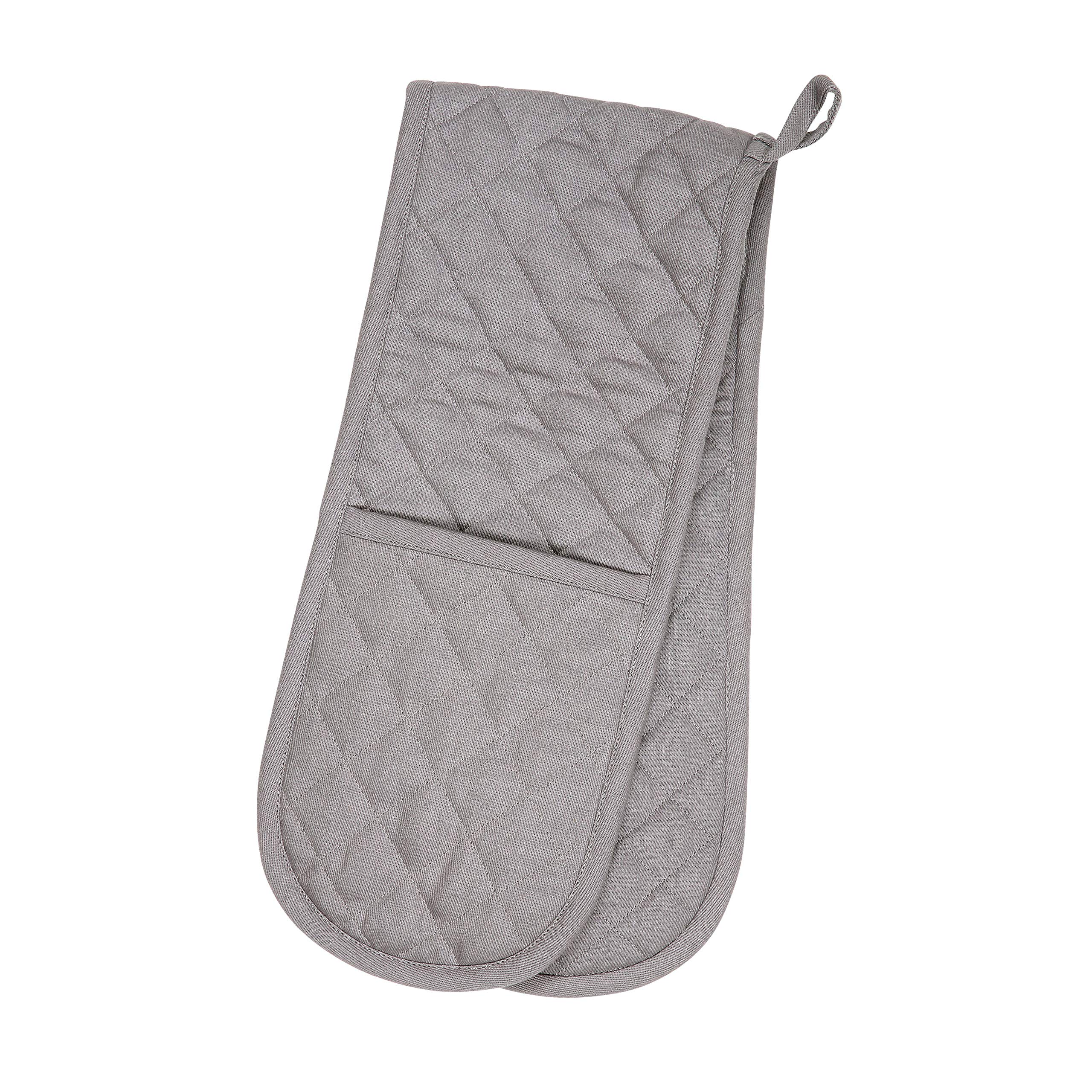 Dexam Love Colour Double Oven Gauntlet, Slate Grey, 100% Cotton, Quilted Diamond Pattern, Heat Resistant Kitchen Glove with Hanging Loop