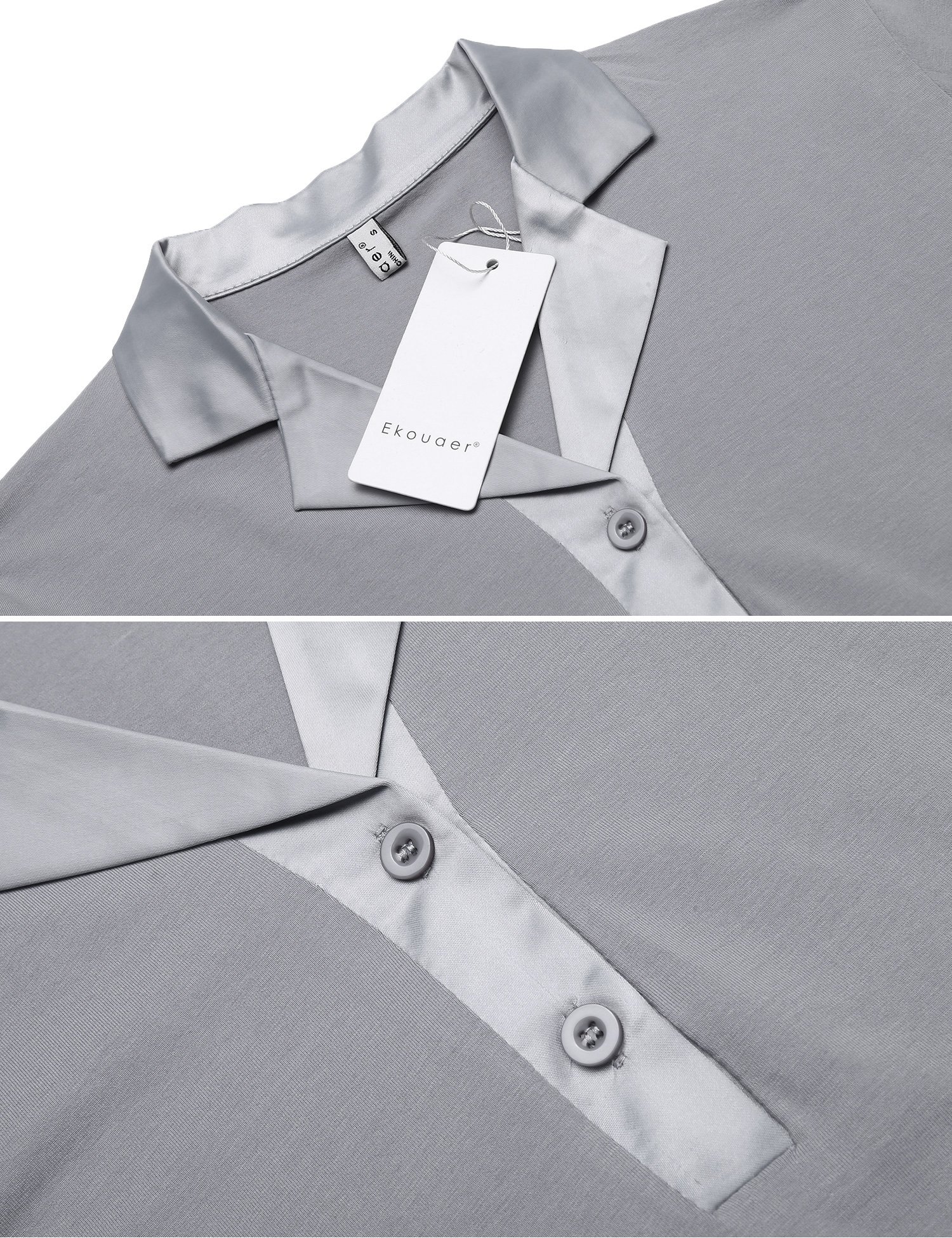 Ekouaer Womens Short Sleeve Pajama Top Buttom Down Sleep Shirt Dress Nightshirts