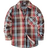 JOGAL Boys Plaid Shirt Long Sleeve Kids Button Down Shirts with Pocket for 6-14 Years