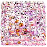 100 PCS Pink Halloween Ghost Theme Vinyl Stickers, Cute Ghost Decorative Stickers for Parties, Suitable for Children, Teens, and Adults, Ideal for Water Bottles, Laptops, and Cups