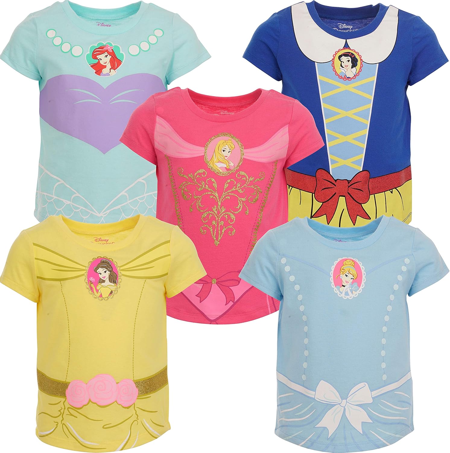 Disney Princess Girls Short Sleeve 5 Pack TShirts Amazon.co.uk Clothing