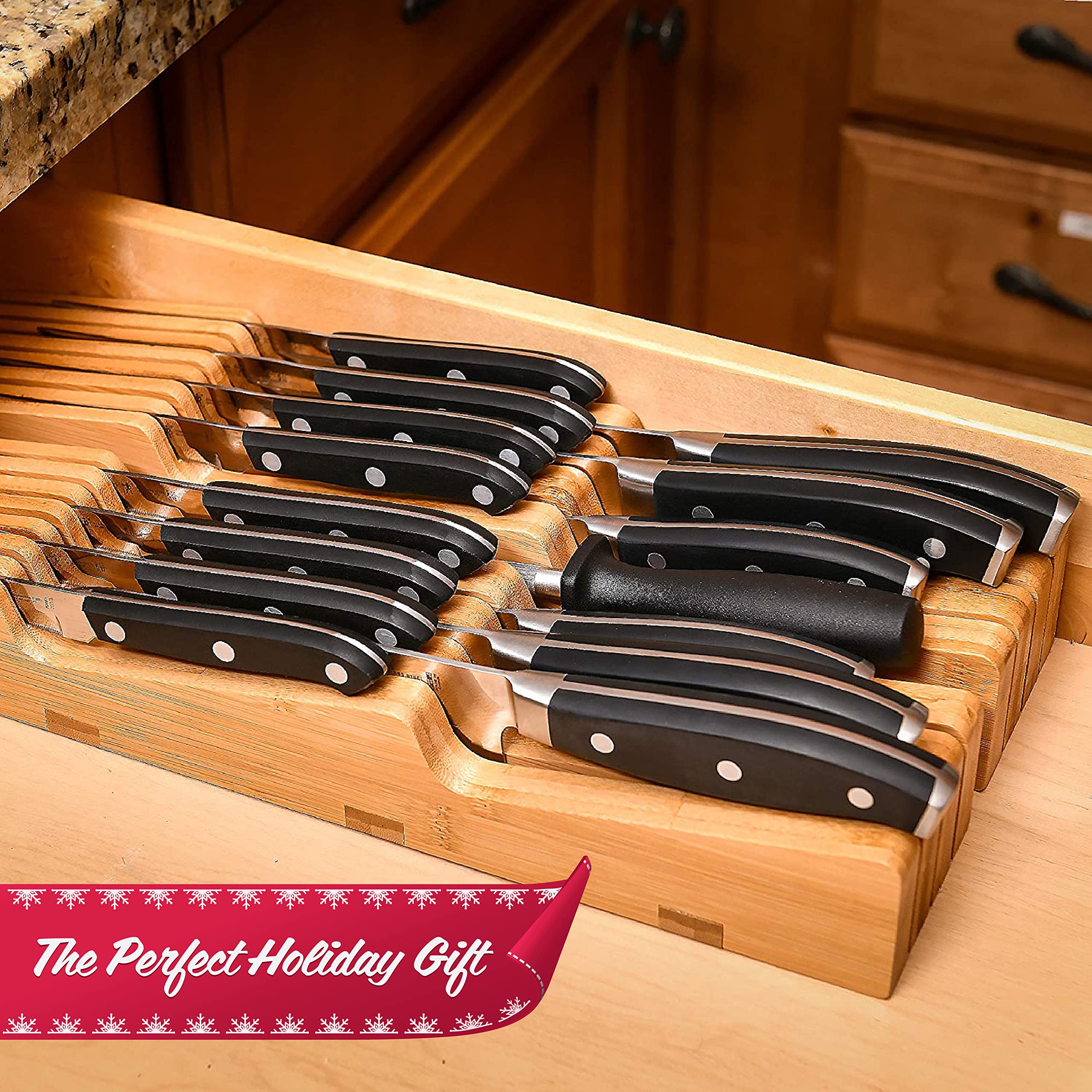 Homemaid Living In Drawer Knife Block Bamboo, Holds 16 Knives + Knife