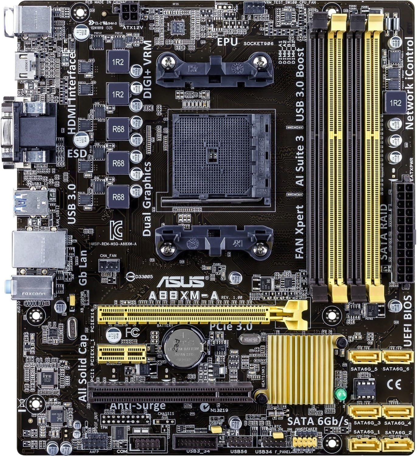 ASUS A88XMA Placa Base (DDR3SDRAM, DIMM, Dual, AMD, AMD A, Athlon