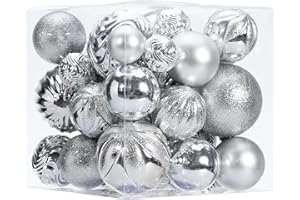 5TH LILY Christmas Ball Ornaments Set（40 pcs）- Hanging Christmas Tree Ball Decorations in 6 Styles and 3 Sizes Shatterproof No Color Fading for Xmas Holiday (Silver)