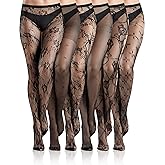 Ramede 6 Pairs Fishnet Stockings Women Thigh High Waist Lace Tights Patterned Fishnet Leggings Pantyhose for Halloween