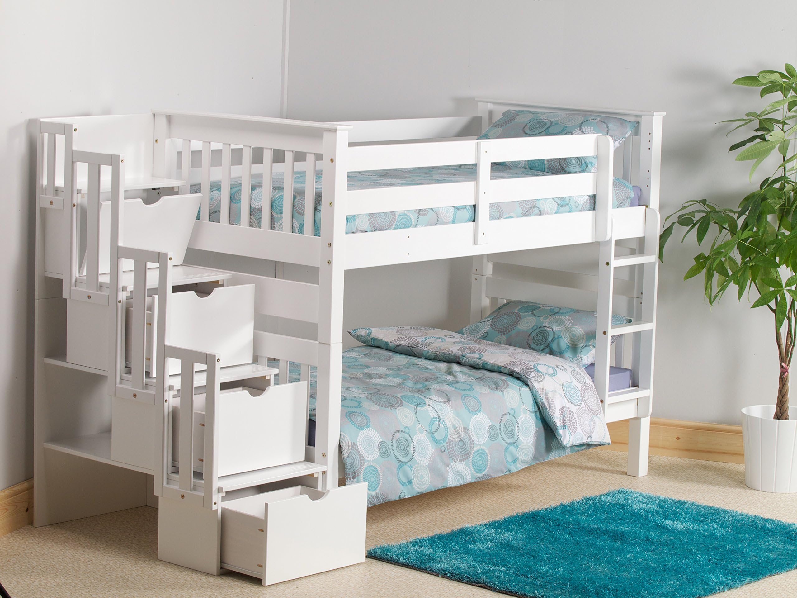 MISSION STAIRCASE STORAGE SINGLE BUNK BED IN WHITE PINE