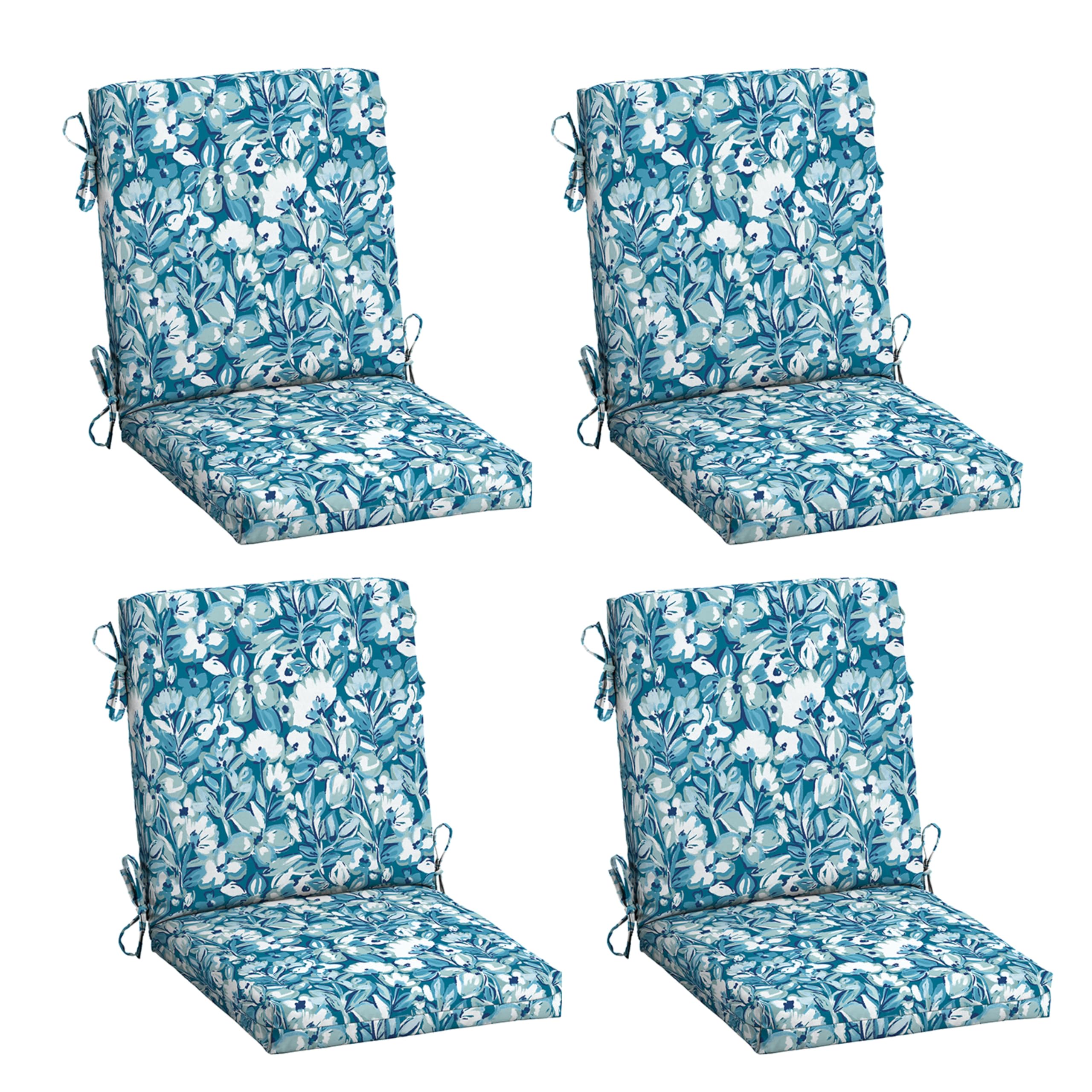 Arden 4-Pack Outdoor Patio Dining Chair Cushion, 20x44, Rain-Proof Seat Pad, Fade-Resistant Outdoor Cushion Aqua Blue Fusion Floral Image