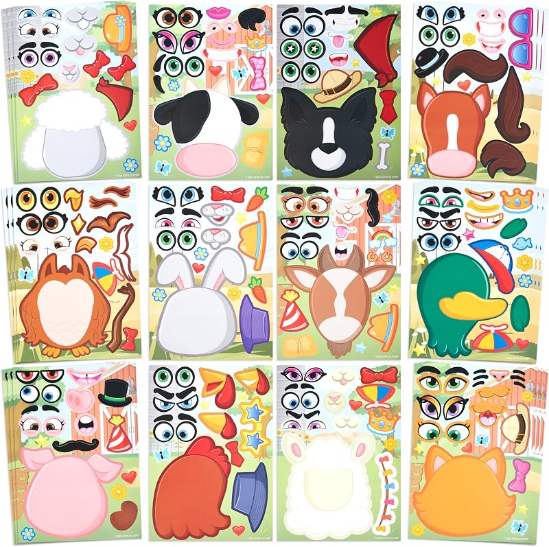JOYIN 36 Pcs Make-a-Face Sticker Sheets Farm Animals Party Supplies