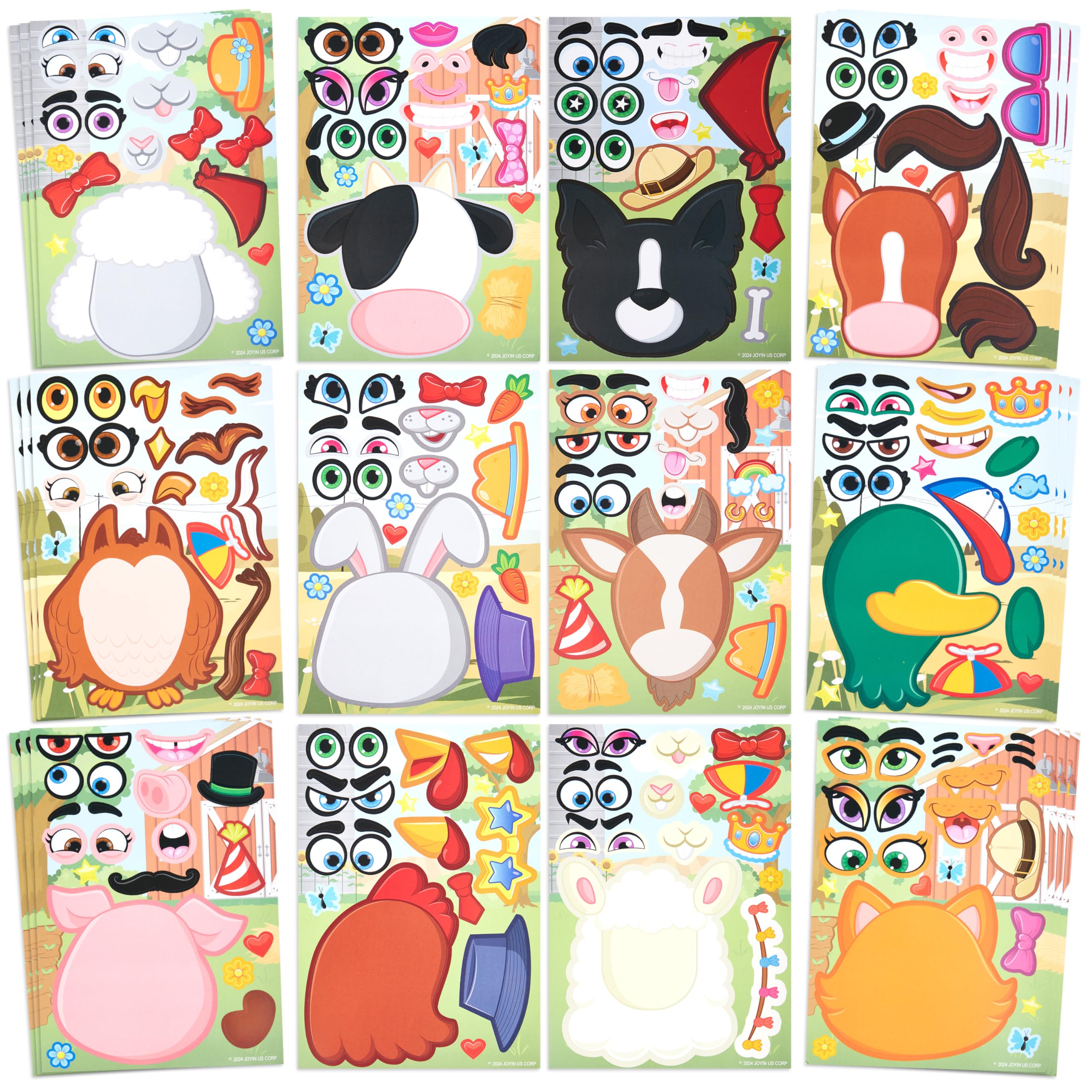 Photo 1 of JOYIN 36 Pcs 9"x6" Farm Animals Make a face Stickers for Kids, Make Your Own Summer Sticker Sheets, Party Favors Kids Crafts, Goodie Bags Stuffers, Classroom Rewards