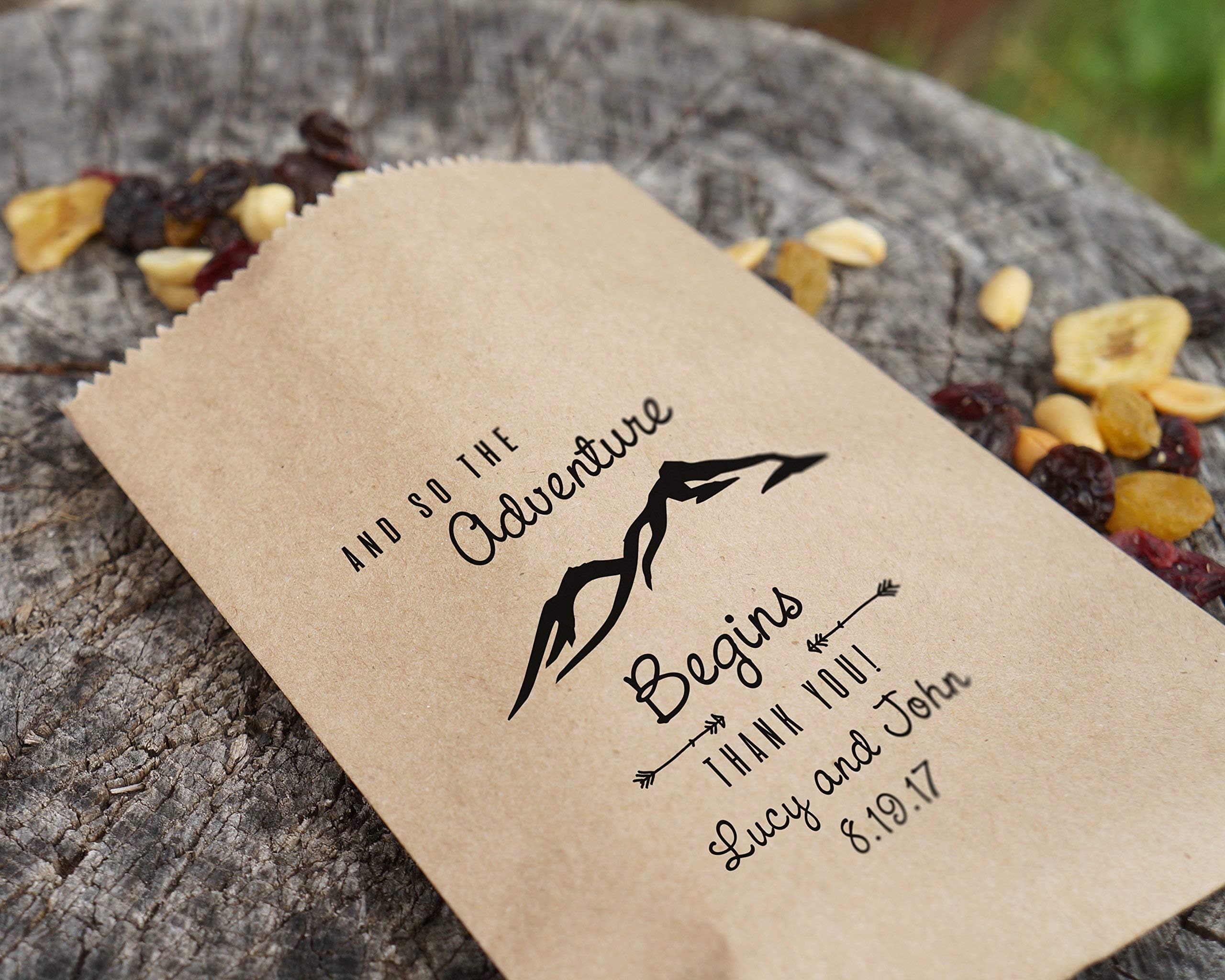 Trail Mix Favor Bags, Rustic Wedding Sacks, Barn Wedding, Thank You Bags, Kraft Paper - Personalized - Lined, Grease Resistant - Set of 25