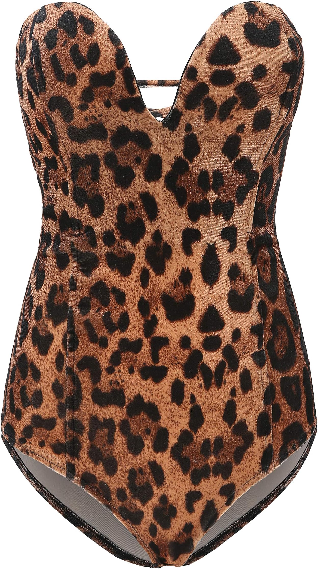 Joeoy Women's Vintage Bandeau Sweetheart Back Lace Up Velvet Bodysuit Jumpsuit Leotard