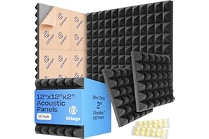 Ekkogo 18-Pack Sound Proof Foam Panels for Walls 12X12X2" Acoustic Foam Panels with Self-Adhesive Easy Installation Pyramid Style for Studio and Home Noise Reduction with Vibredux HD Sound Panels
