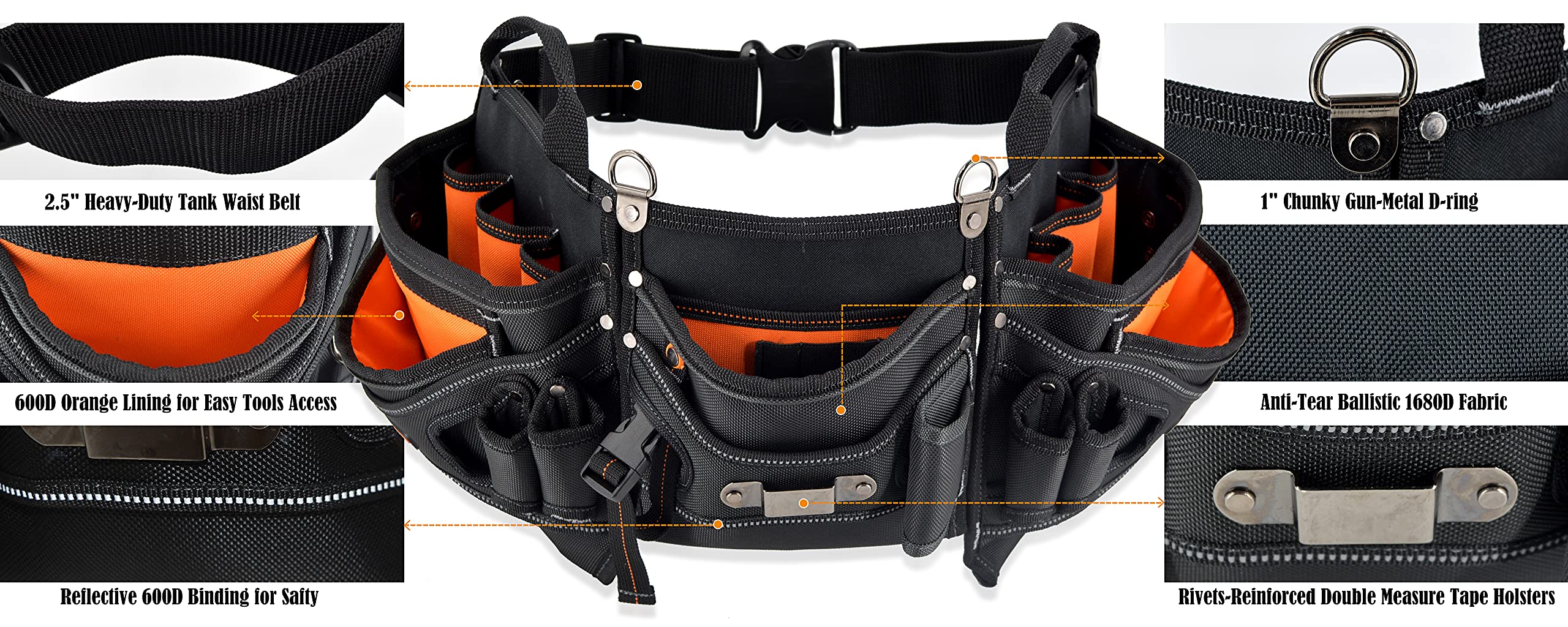 WELKINLAND 18-pocket Carpenter's Tool Belt - Construction & HVAC Tool Pouch for Men