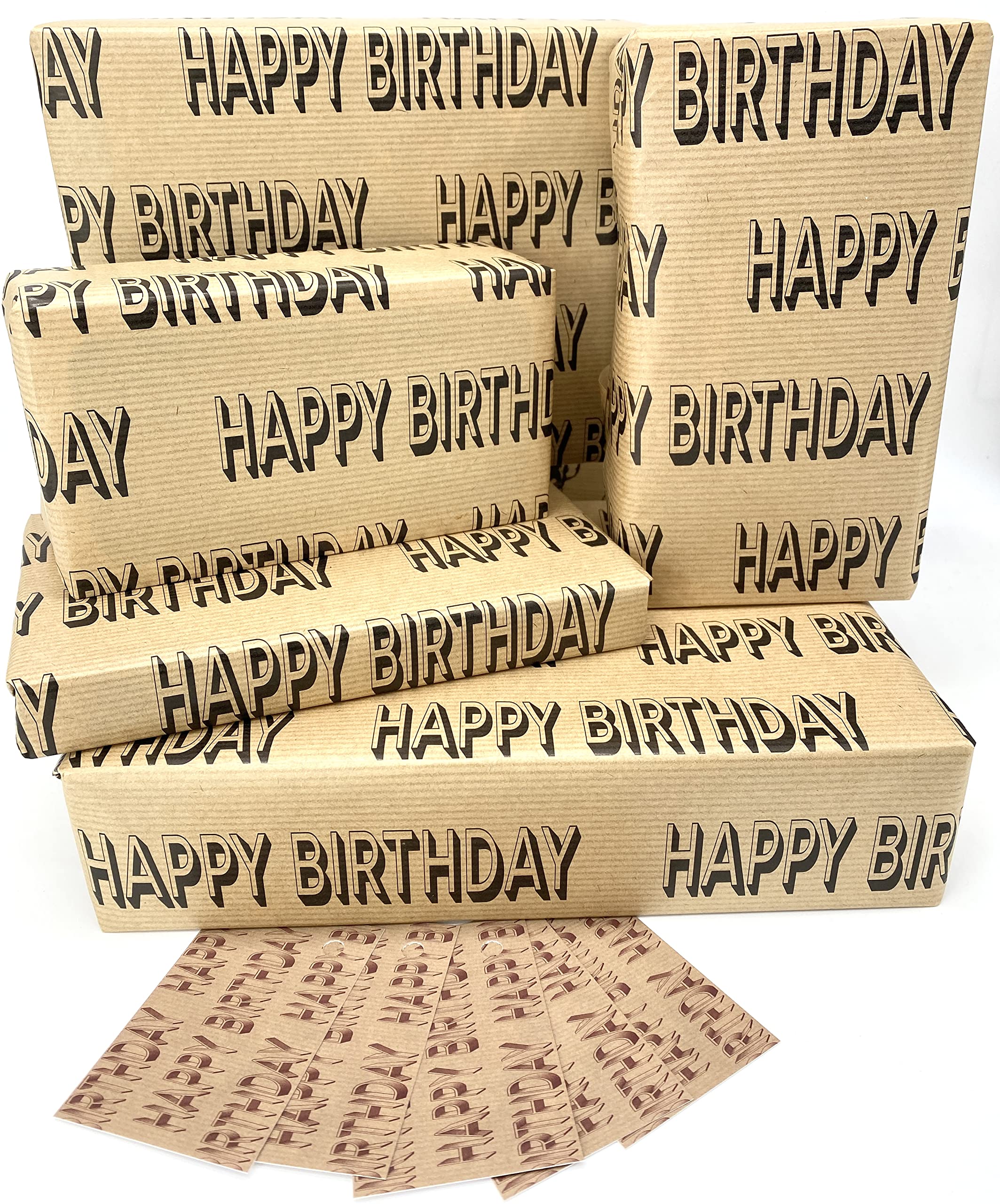 Happy Birthday Wrapping Paper, 5 sheet 5 tag pack of Wrapping Paper, Fully Recyclable