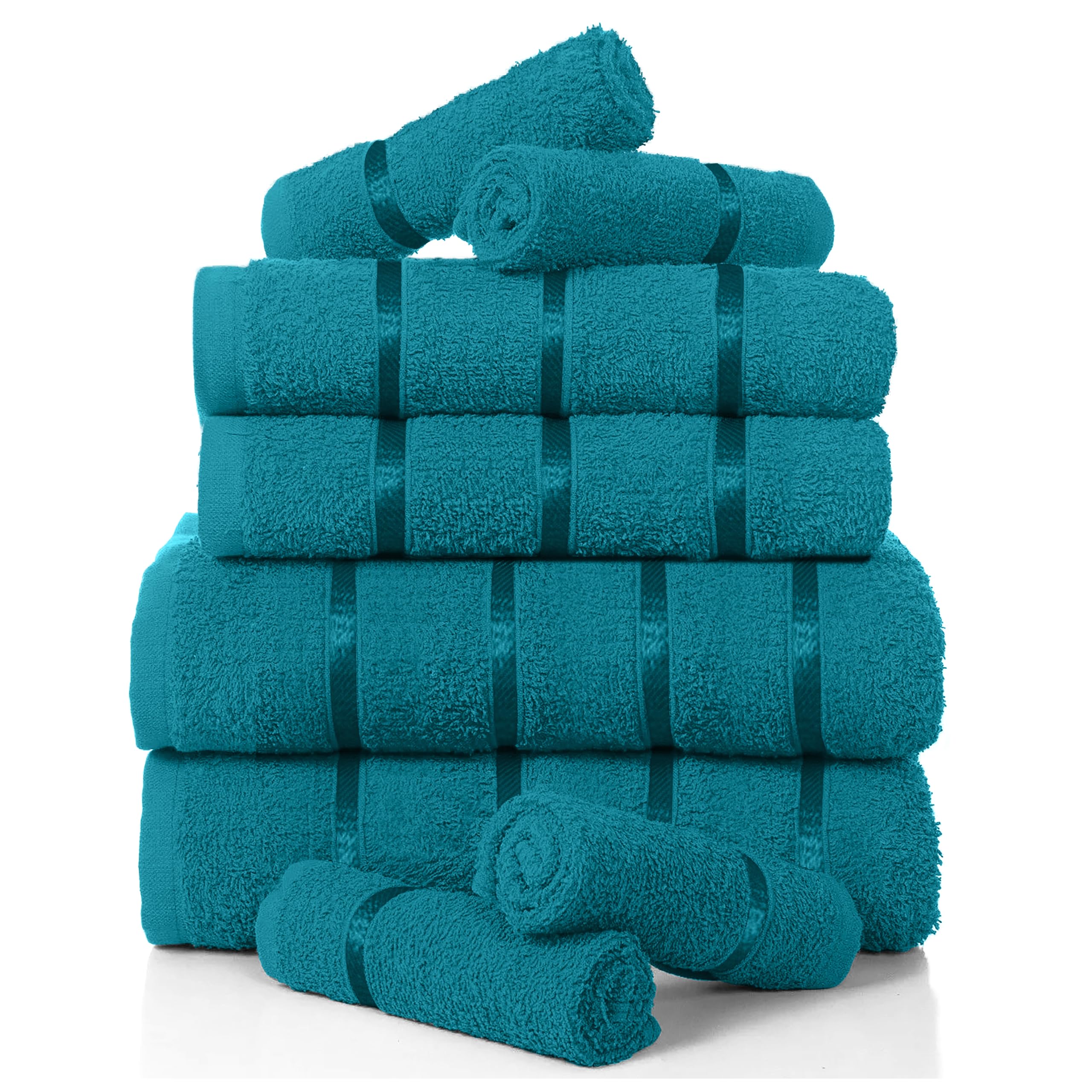 GC GAVENO CAVAILIA Luxury 8 Pack Boston Bale Set, Extra Soft 100% Egyptian Cotton, Highly Absorbent Towel 450 GSM, TEAL, MAIL BAG