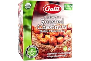 Galil Organic Roasted Chestnuts - 3.5 Oz Bags (Pack Of 6) - Shelled - Ready To Eat Snack, Gluten Free, All Natural, No Preservatives - Great for Snacking, Baking & Cooking - 100% Vegan