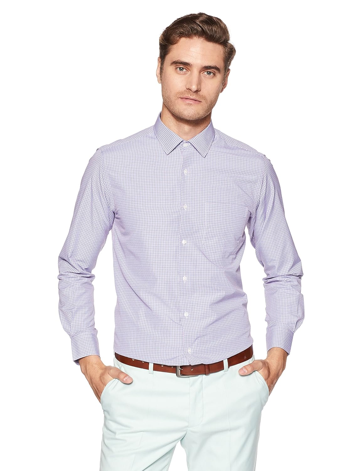 peter england men's checkered slim fit formal shirt