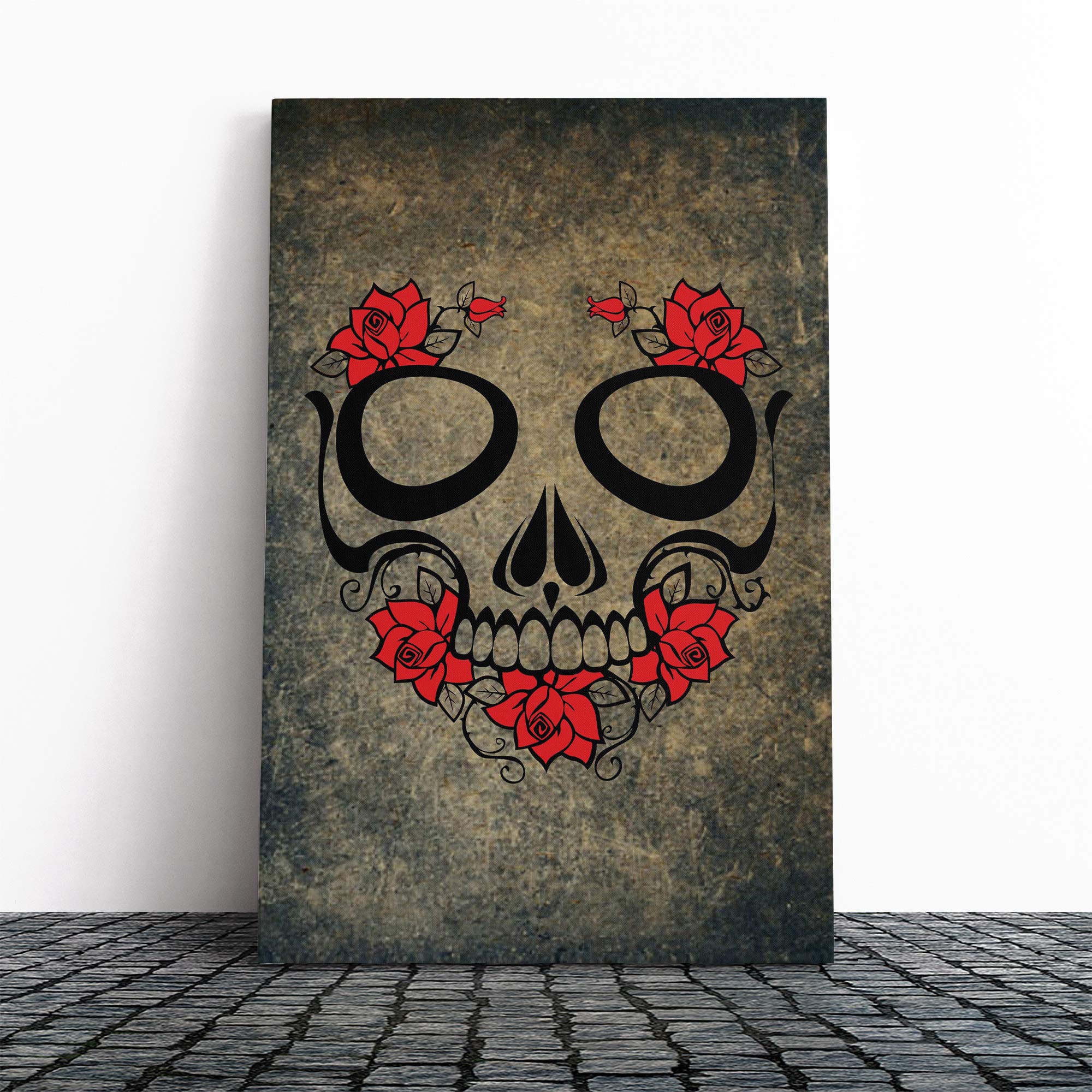 Wall Sugar Skull Design Art (3) Canvas Print | Gallery Wrapped 30mm Frame Wall Art | 20x14 inches | Ready to Hang | Contemporary Skull Picture | Living Room Bedroom Lounge Office
