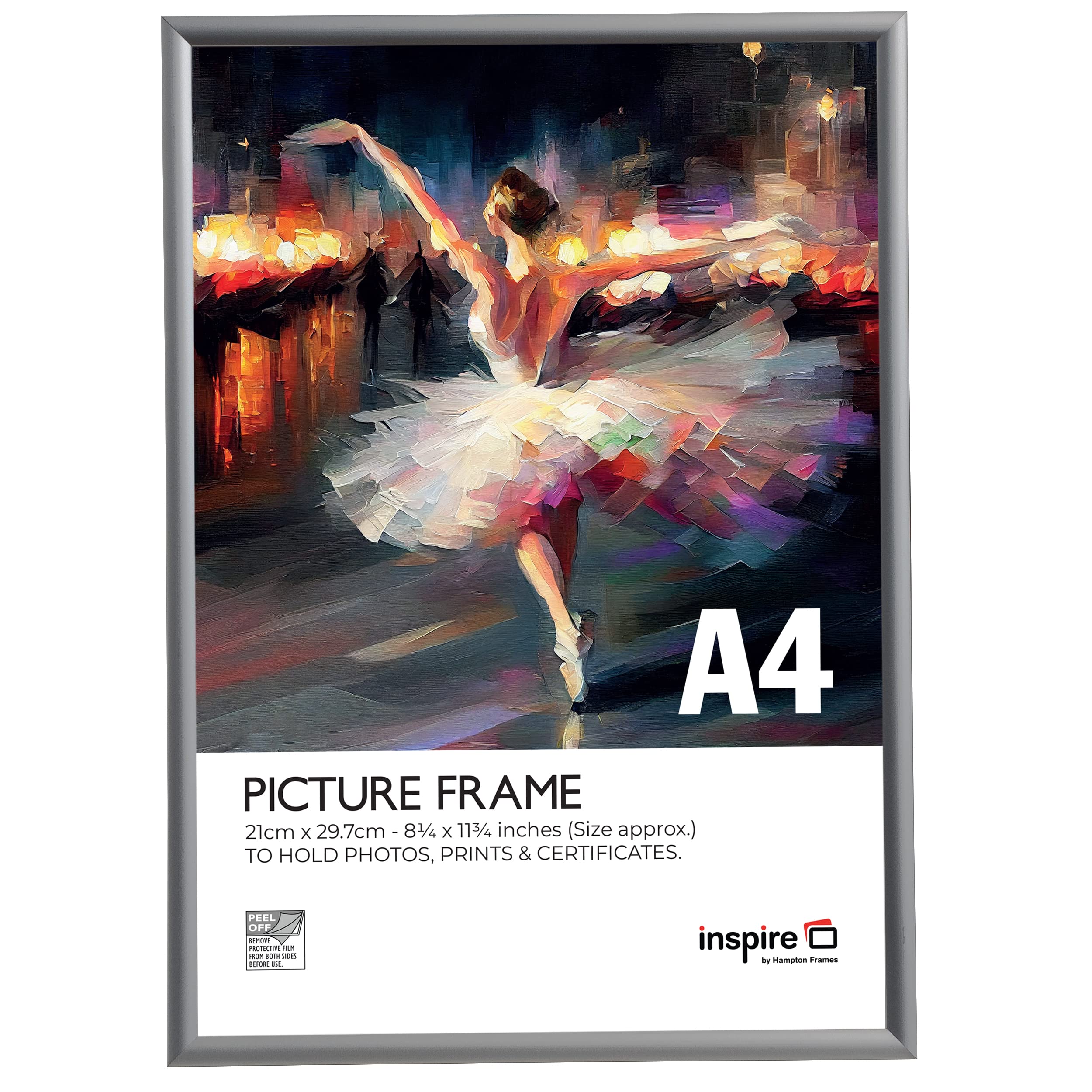 Inspire By Hampton ALUMINIUM A4 (21x30cm) Silver Poster Certificate Frame Acrylic (Non-Glass) IBHPAAFA4BX-PK1