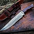 BIGCAT ROAR 14″ Handmade Damascus Hunting Knife with Leather Sheath - Ideal for Chopping, Camping Outdoor - Fixed Blade Bushcraft Large Knife with Walnut wood Handle - Patriot