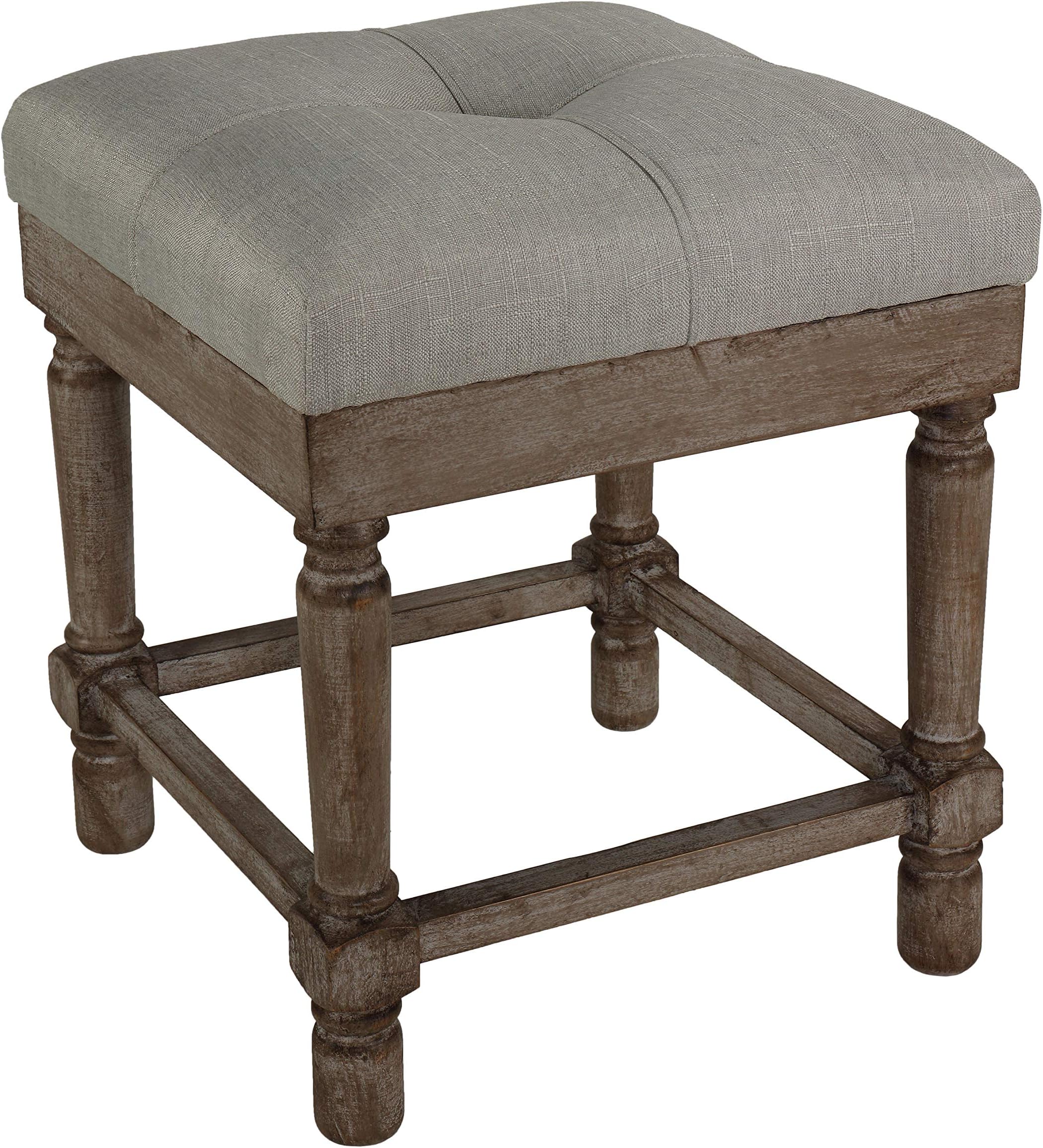 Cortesi Home Kalmus Square Ottoman Stool, 19" High, Beige Fabric
